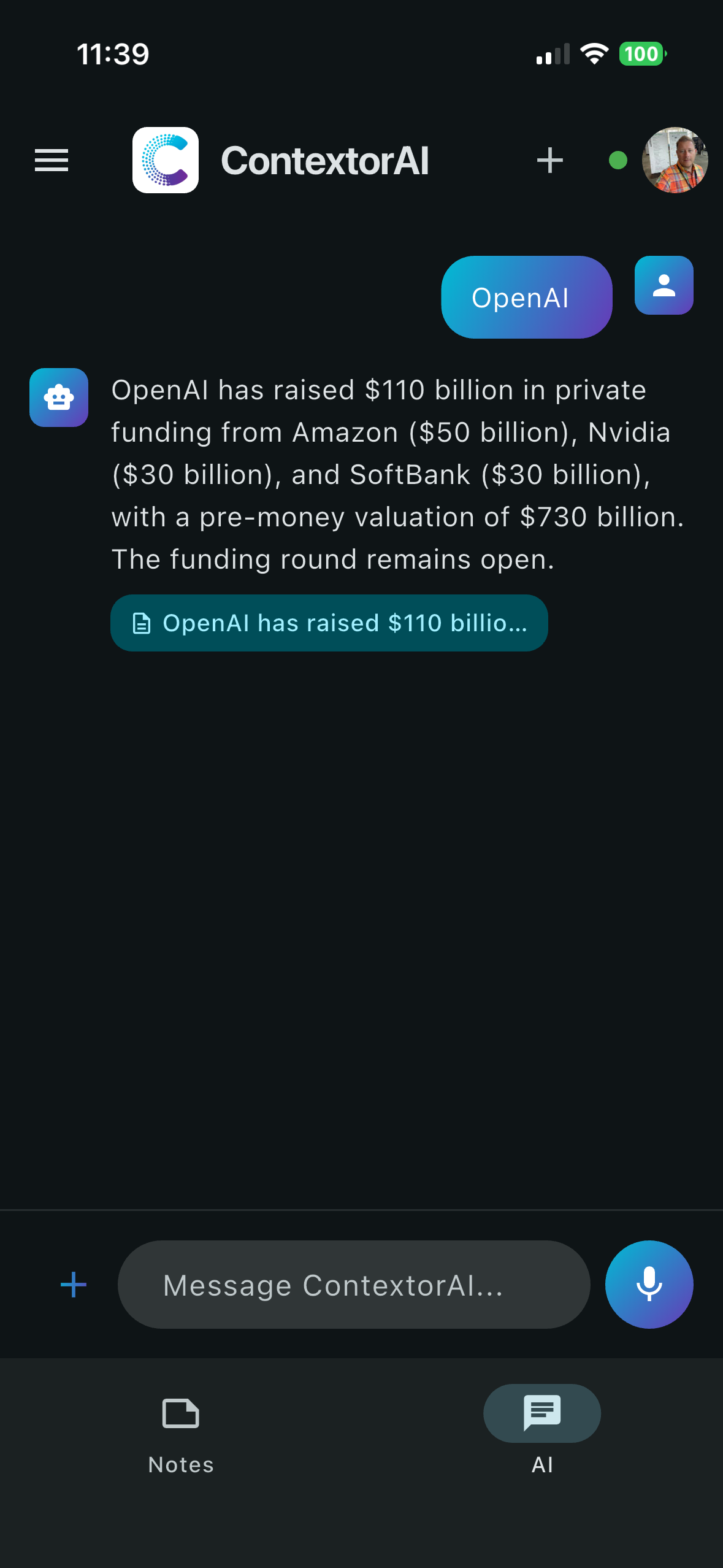 AI chat on iPhone